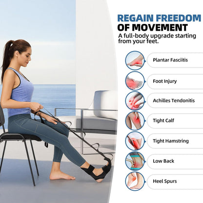 Foot and Calf Stretcher - Strap For Foot Drop, Plantar Fasciitis, Heel Spurs, Achilles Tendonitis & Hamstring. Yoga Foot & Leg Stretch Strap. (Black)
