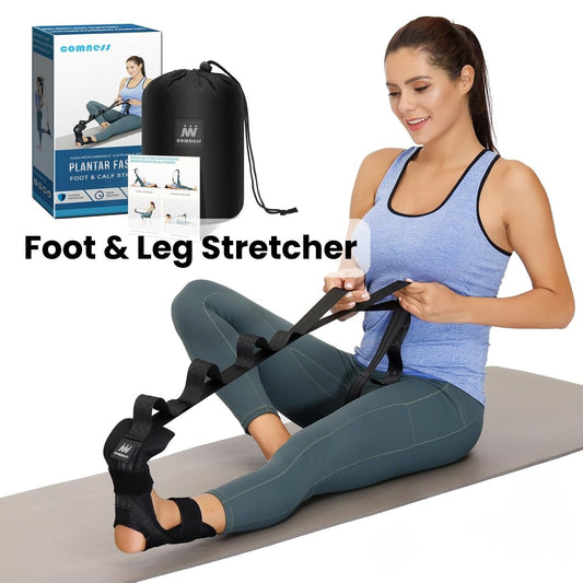 Foot and Calf Stretcher - Strap For Foot Drop, Plantar Fasciitis, Heel Spurs, Achilles Tendonitis & Hamstring. Yoga Foot & Leg Stretch Strap. (Black)